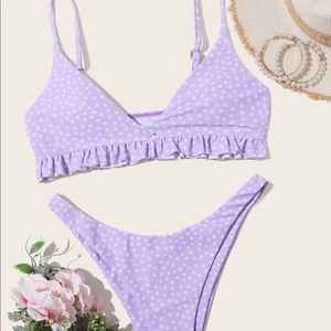 Polka dot frill purple and white bikini